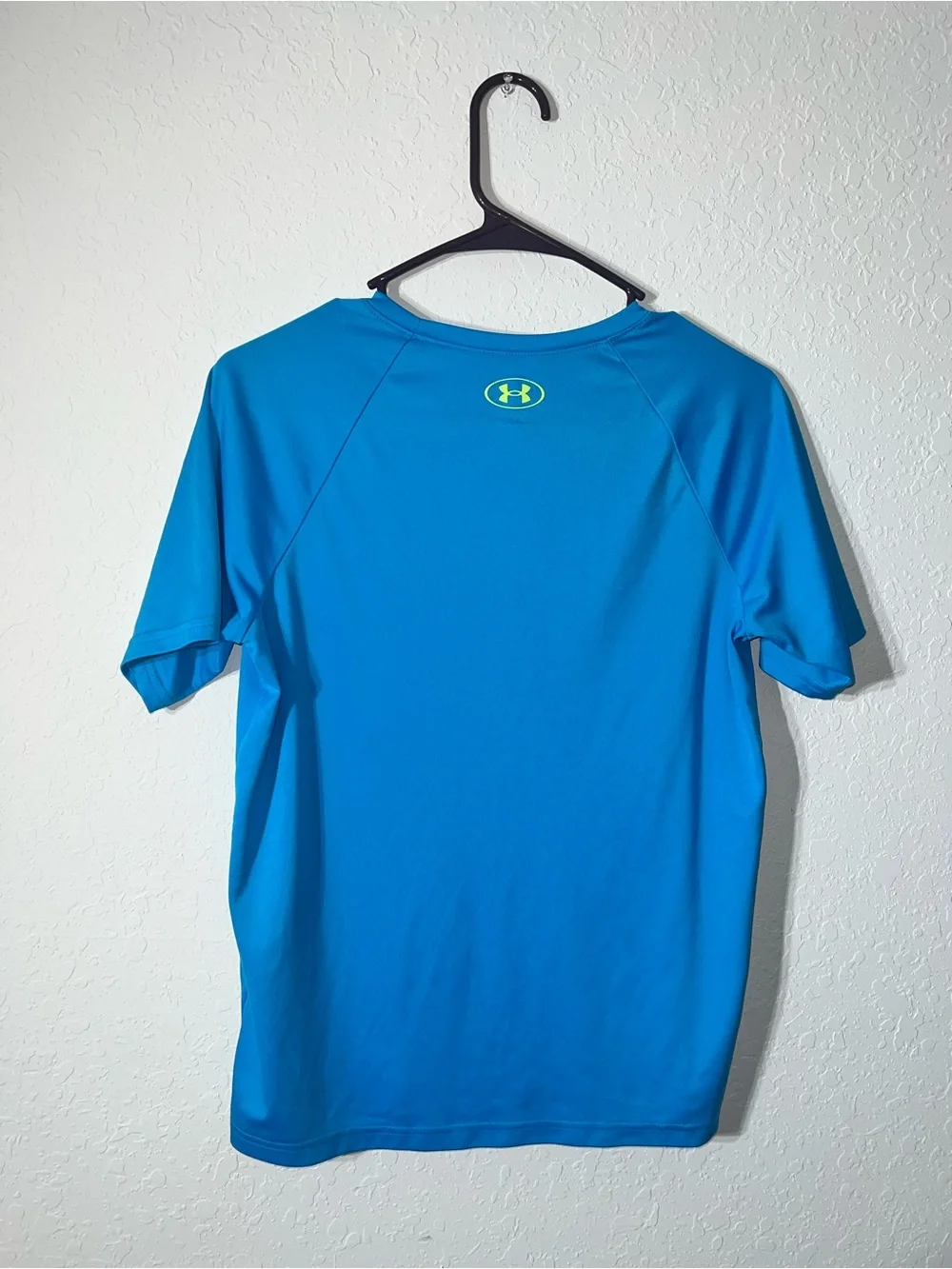 Under Armour Boys Blue Short Sleeve Logo Tee with Neon Yellow Graphic